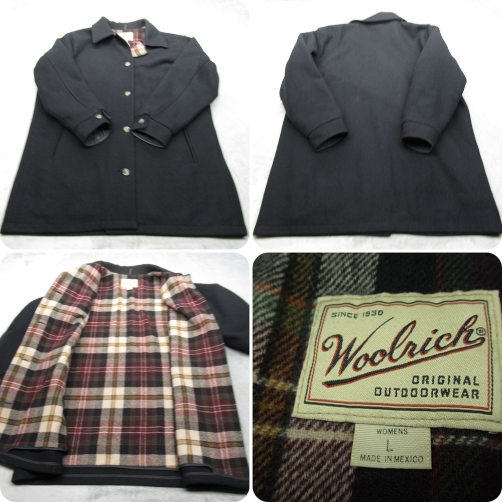 Woolrich Black Women's Pea Coat with Plaid Lining